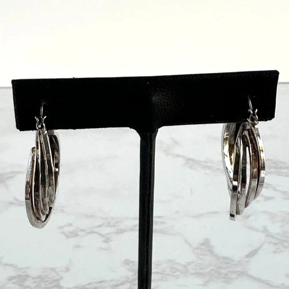 925 Silver Sculptural Hoops, Wave Design, 1" - Picture 5 of 8